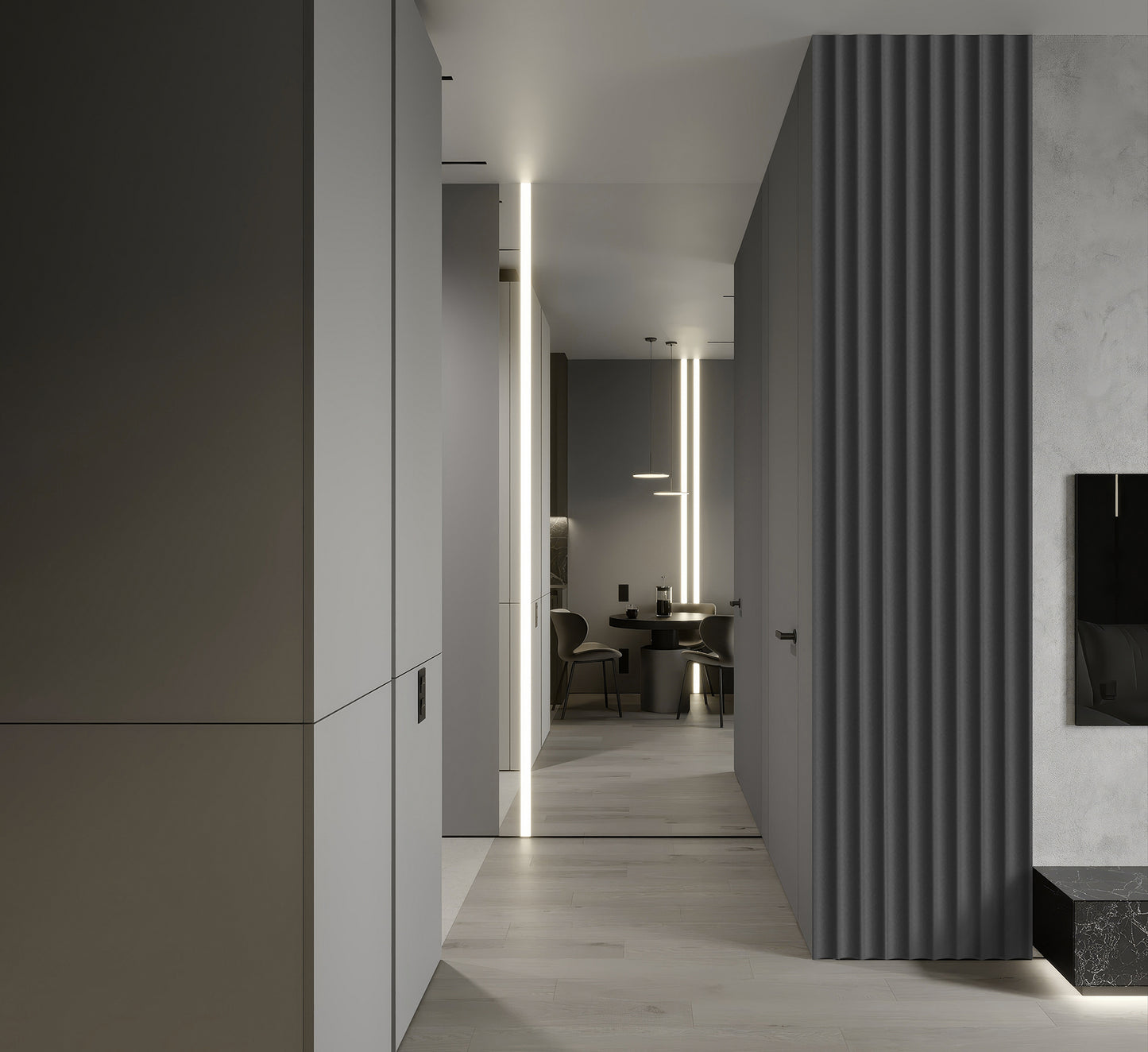 Lamelio Wandpaneel - Velutto Shadow Grey 270x25 cm, moderne wandoplossing met luxe finish.